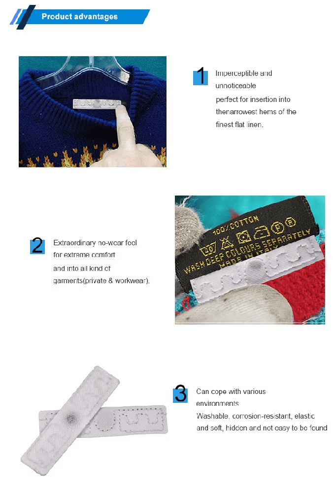 Imaginea evidențiază etichetele Hospital Linen RFID Tags for Healthcare pe suprafață metalică pentru aplicații Polyester RFID Laundry Tags.