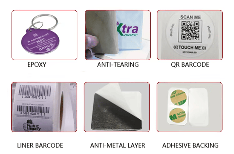 Stickere NFC NTAG216 pentru utilizare durabilă prin atingere, afișate cu accent pe structura antenei pentru proiecte cu stickere NFC epoxidice.