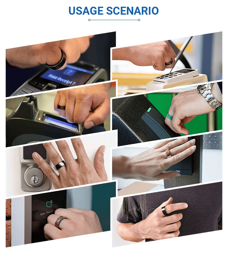 Inel NFC pentru bilete de evenimente și acces rapid prezentat cu logo personalizat pentru proiecte cu inele NFC.