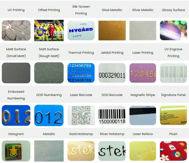 Colajul cu opțiuni de imprimare pentru bilete RFID prezintă metode UV și offset, numerotare, coduri de bare, bandă magnetică și finisaje holografice pentru securitate.