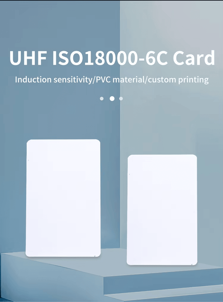 Desen tehnic dimensional al cardurilor RFID albe UHF, cu dimensiunea standard de card bancar 85,5 mm × 54 mm.