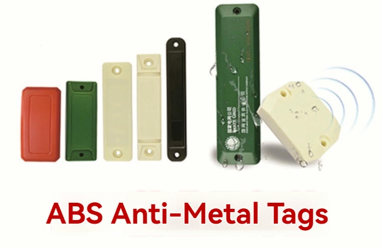 Taguri RFID ABS pe metal personalizate pentru industrie, prezentate cu accent pe finisajul metalic periat pentru proiecte taguri RFID ABS pentru suprafețe metalice.