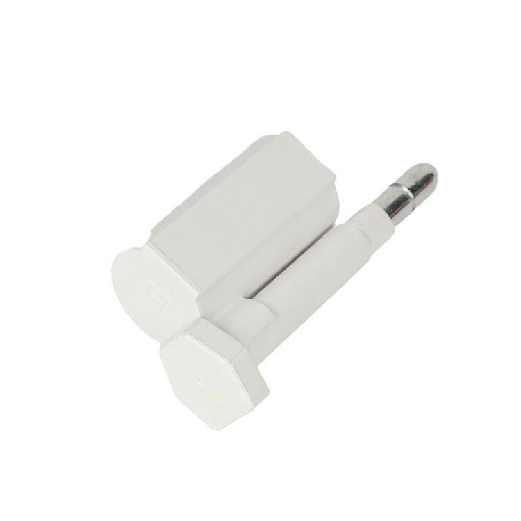 Sigiliu RFID de securitate SS8725-1 alb, prezentat din unghi, cu corpul de blocare și capul metalic aliniate.