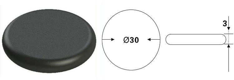 Desen dimensional al tagului RFID PPS model PPSD30-1, cu disc de 30 mm diametru și grosime de 3 mm pentru urmărirea rufelor.