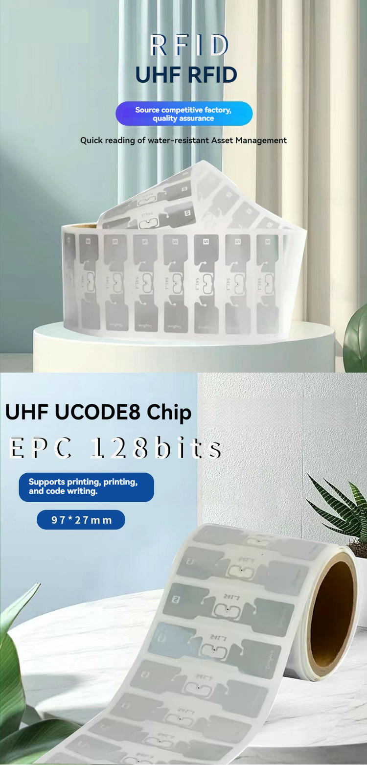 Etichete RFID UHF pentru urmărirea inventarului în depozit, prezentate pe suprafață metalică în categoria UHF RFID Labels.