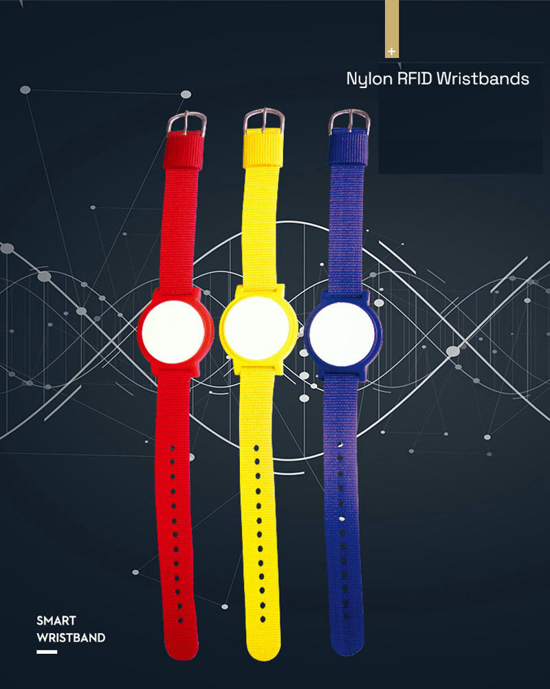 Schiță tehnică ce ilustrează dimensiunile brățării RFID din nailon nlwb-05, inclusiv lungimea benzii și lățimea glisorului