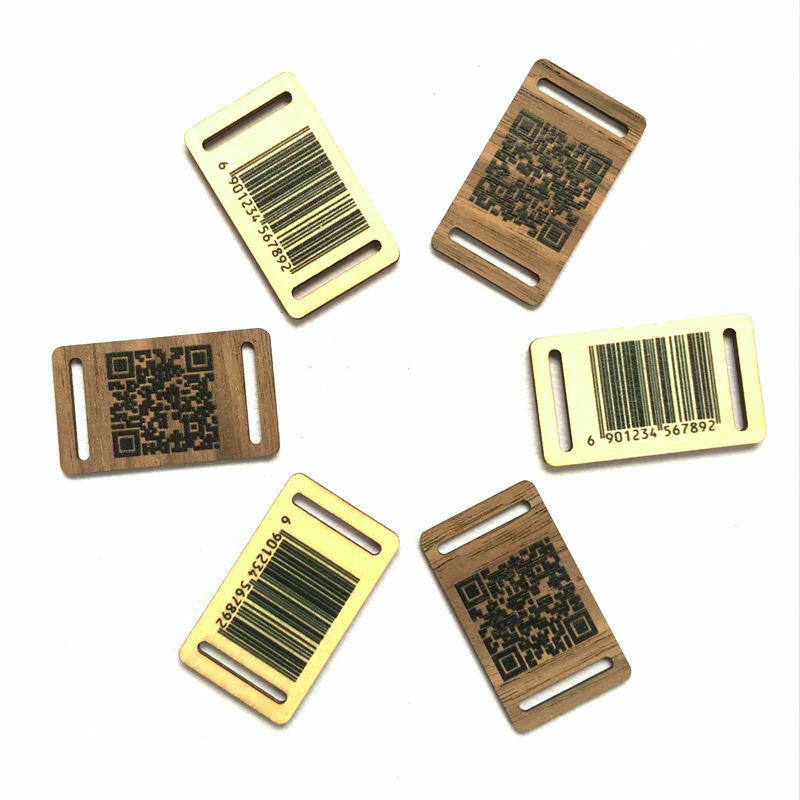 Imagine tehnică de specificații care arată dimensiunile tagului din lemn de 42x26mm și lungimea curelei textile de 350mm pentru brățara de resort WOWB-03.