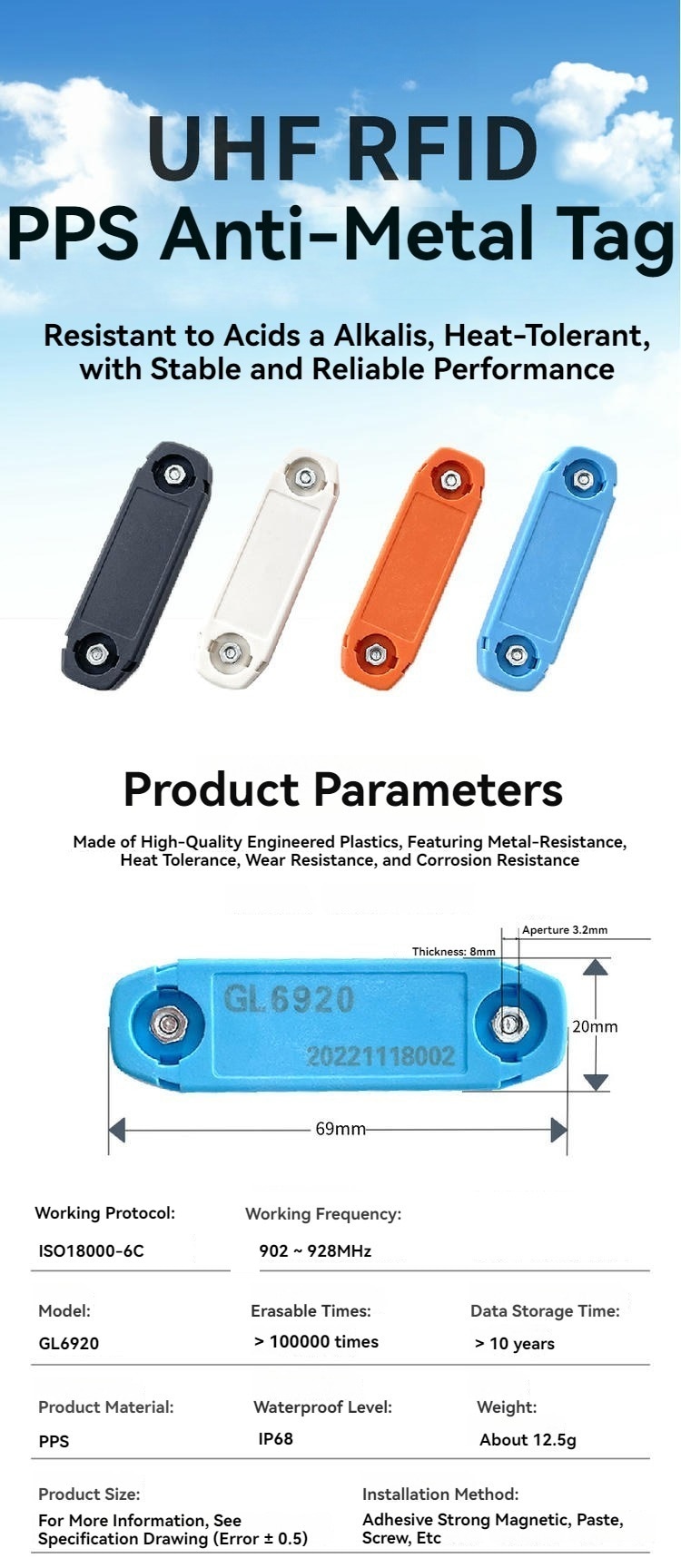 Etichete RFID pentru urmărirea matrițelor la temperaturi ridicate cu finisaj material clar pentru aplicații RFID industriale.