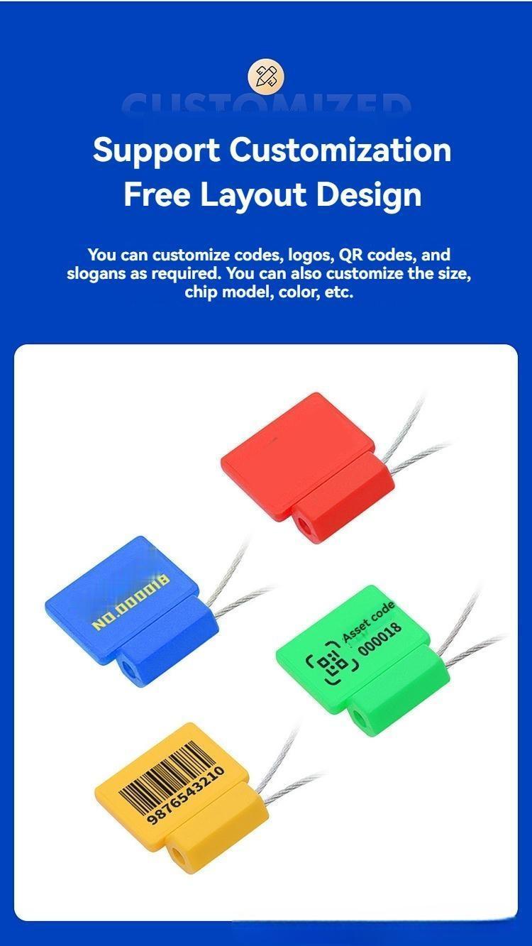Diagramă tehnică ce prezintă dimensiunea corpului de 36x26mm și specificațiile cablului de oțel ale etichetei RFID sigilate pentru butelii.
