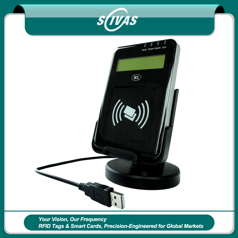 Cititorul USB vizual ACR122L nfc dispune de un ecran LCD de înaltă rezoluție și o carcasă neagră durabilă pentru sarcinile de control al accesului în siguranță.