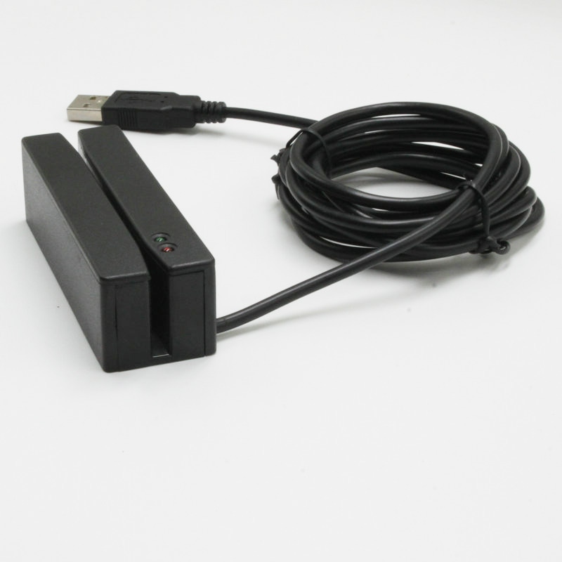 Cititorul bidirecțional de bandă magnetică YD-440A-Series este prezentat lângă un cablu USB spiralat pe fundal alb, pentru utilizare POS.
