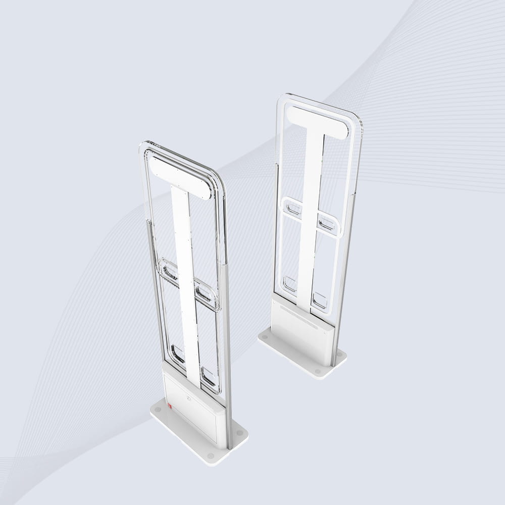 Diagramă detaliată de instalare pentru sistemul cititor de poartă RFID UHF CK-T9HB, cu baza de montaj pe podea și conexiunile cablurilor.