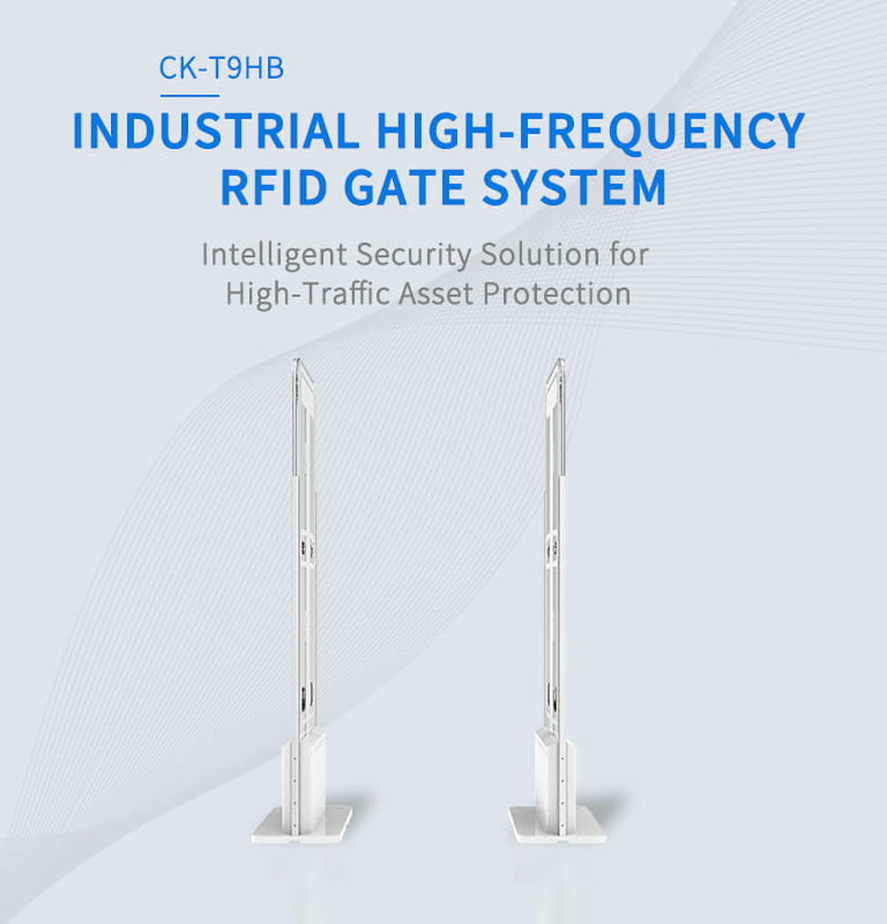 Grafic de performanță pentru cititorul de poartă RFID CK-T9HB, ilustrând viteza de scanare de 80 de etichete pe secundă și lățimea de detecție de 90 cm.