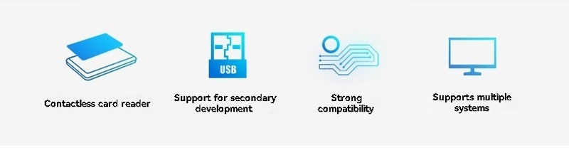 Imaginea evidențiază cititorul de carduri MIFARE pentru sisteme HF, cu design pentru montaj pe perete, destinat aplicațiilor cu cititoare RFID HF 13.56MHz.