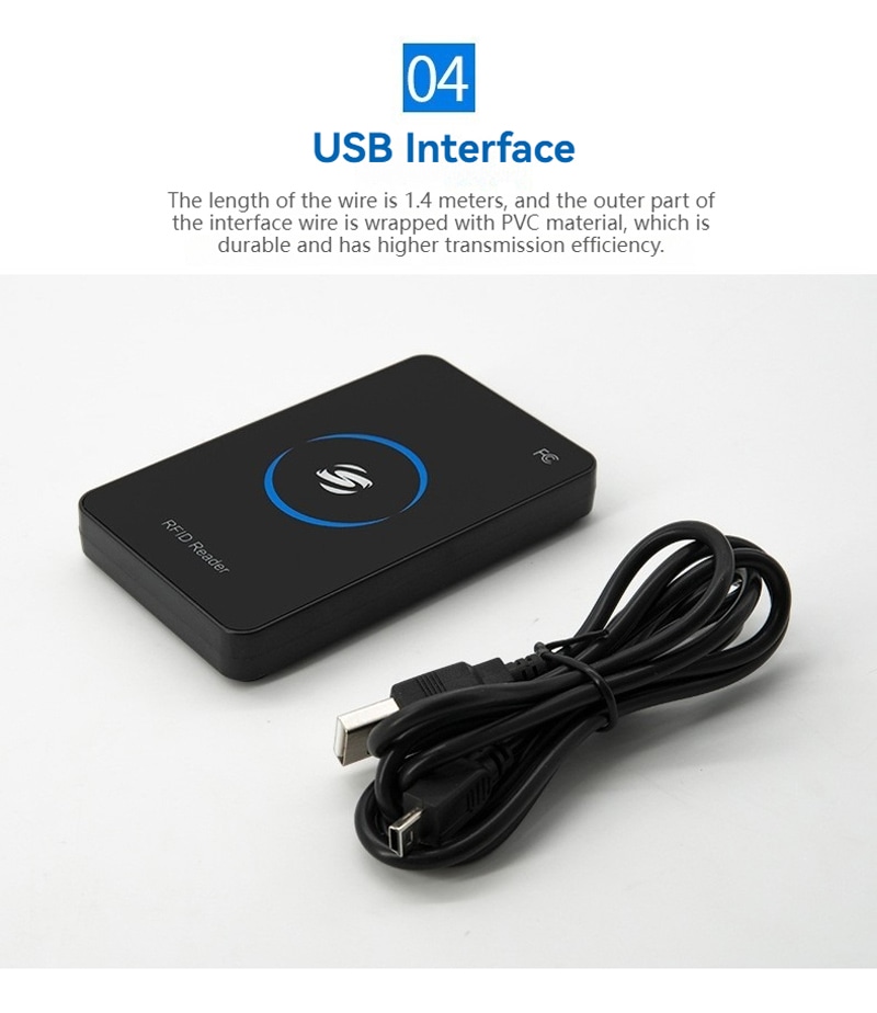 Vedere laterală a cititorului RFID desktop 125KHz pentru comparații de soluții RFID LF
