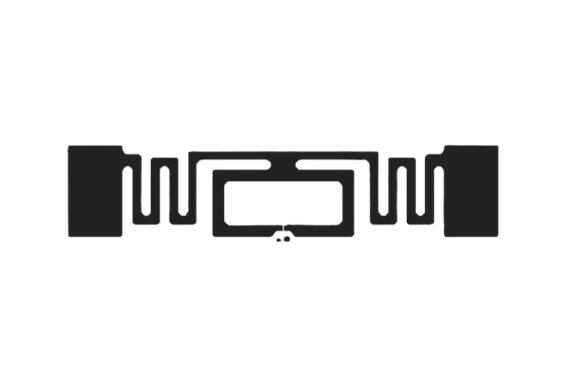 Graficul antenei prezintă inlay-ul etichetei RFID UHF de 70x15mm, proiectat pentru citiri constante în portaluri logistice.