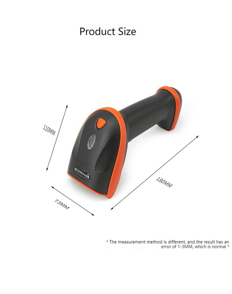Scanner coduri 2D SCIVAS pentru scanare rapidă, imagine cu referință de dimensiune.