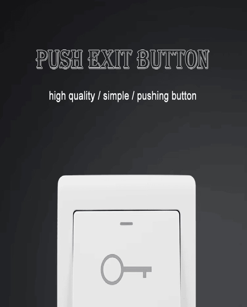 Buton de ieșire din plastic cu LED dublu pentru control acces prezentat într-o instalație de acces la ușă pentru proiecte Exit Buttons.