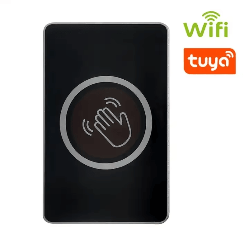Tuya Comutator de ieșire Gesture Wave pentru ușile de acces inteligente afișat cu o vedere frontală pentru cumpărătorii care compară soluțiile pentru butoanele de ieșire.