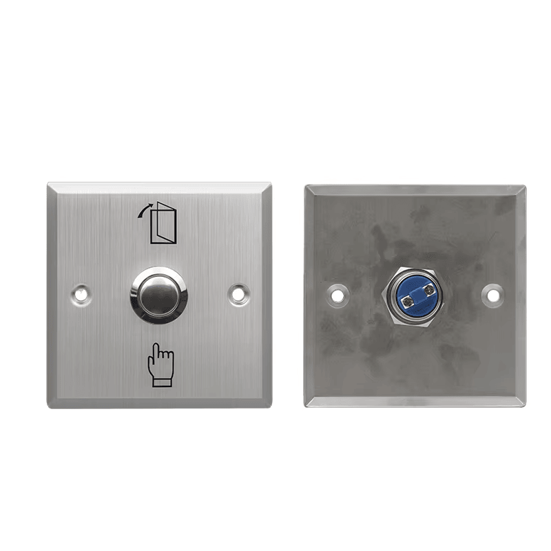 Buton metalic de ieșire impermeabil pentru control acces cu margine finisată lucios.