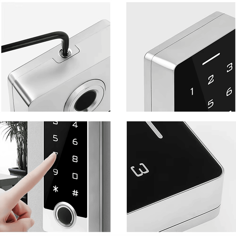 Terminal de control acces RFID cu amprentă și WiFi Tuya cu finisaj de material pentru aplicații de control acces biometric.