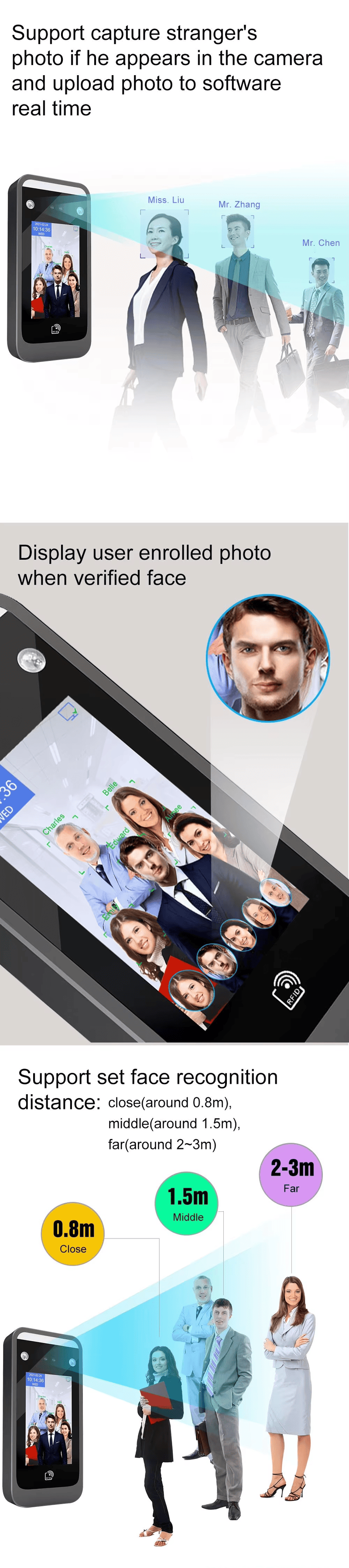 Terminal WiFi de pontaj facial pentru 5000 utilizatori, afișat cu accent pe scanarea contactless pentru proiecte Biometric Access Control Terminals.