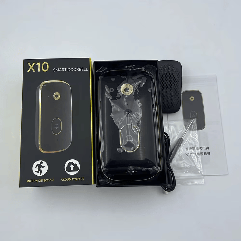Cameră video wireless pentru ușă cu alerte de mișcare, prezentată cu accent pe logo imprimat pentru proiecte de control acces.
