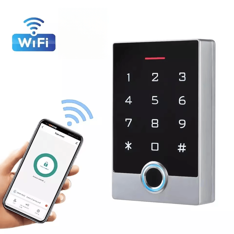 Tuya Amprentă WiFi RFID Terminal de control al accesului prezentat cu un design de dimensiunea portofelului pentru cumpărătorii care compară soluțiile de terminale de control al accesului biometric.