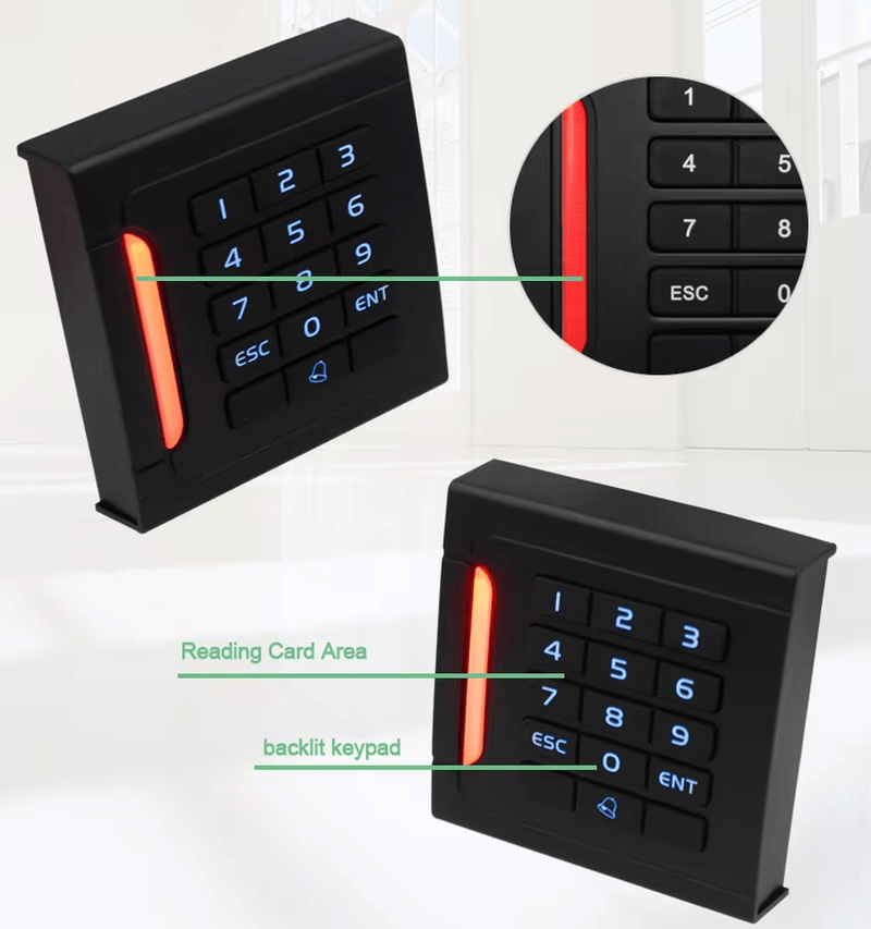 Cititor RFID autonom cu tastatură pentru acces securizat prezentat cu structura antenei integrate.