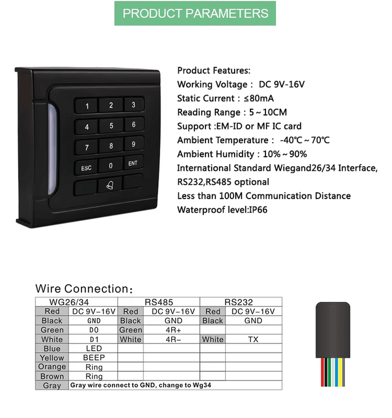 Imagine produs Cititor RFID autonom cu tastatură pentru acces securizat care prezintă materialul și finisajul carcasei.