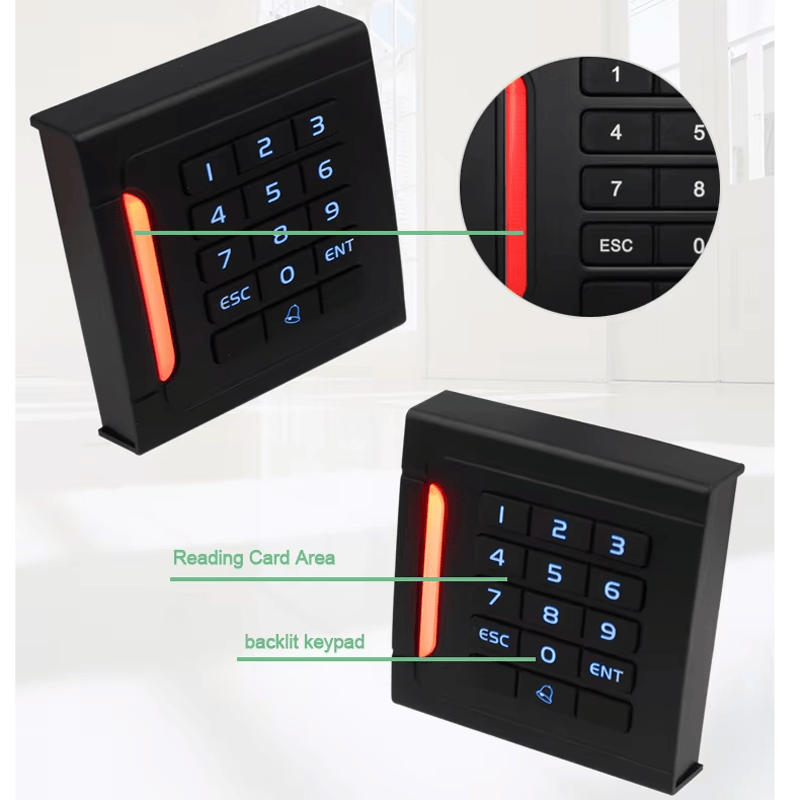 Această imagine evidențiază Cititorul de tastatură RFID autonom pentru acces securizat la ușă al designului de montare pe perete pentru aplicațiile Cititoare de acces cu tastatură.