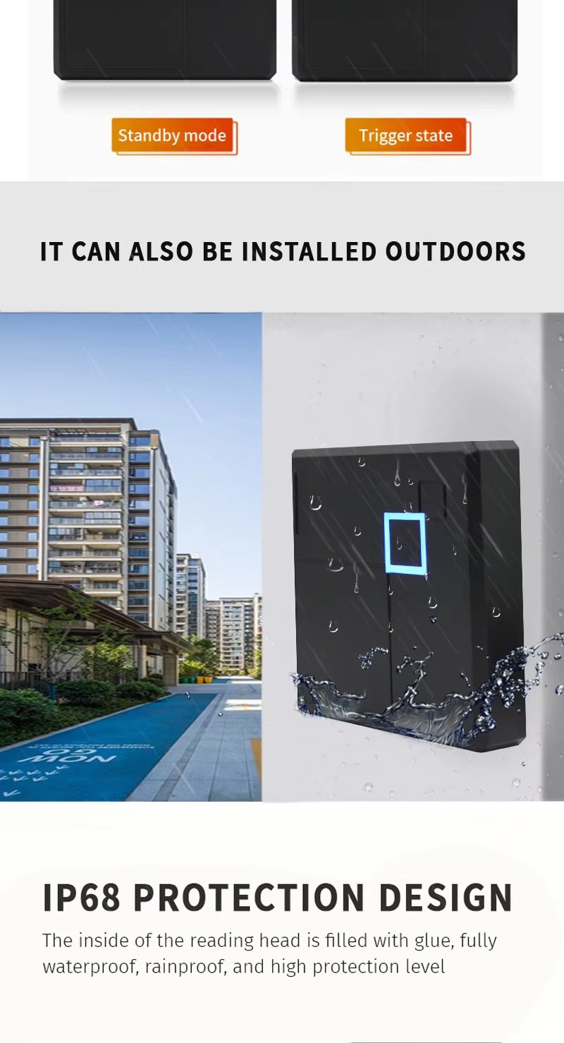 Cititor RFID pentru acces uși prezentat cu scanare fără contact pentru soluții de control acces RFID.