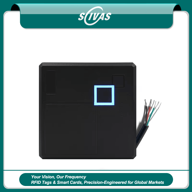 RFID Cititor de acces la intrare pentru controlul ușii afișat dintr-o perspectivă clară de instalare a ușii pentru aplicațiile RFID Cititoare de acces.
