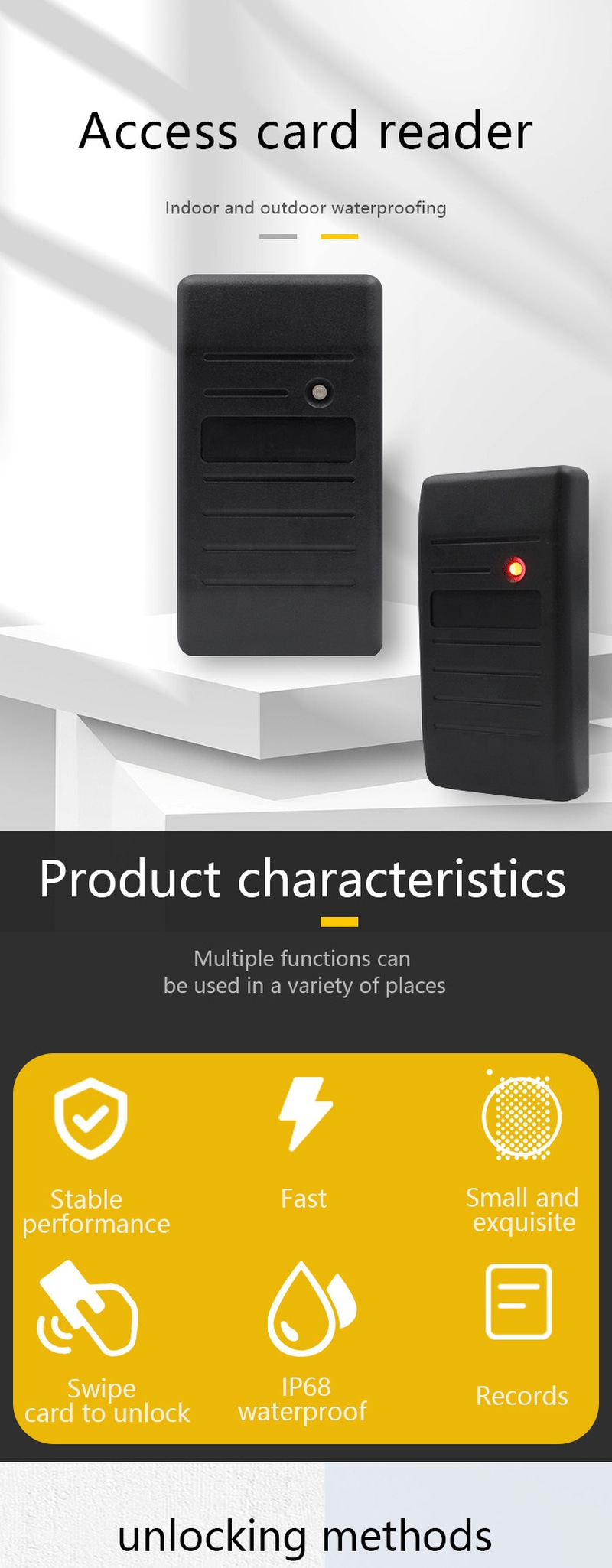 Cititor RFID 125KHz impermeabil cu RS232 prezentat pentru proiecte de sisteme de securitate și control acces RFID.