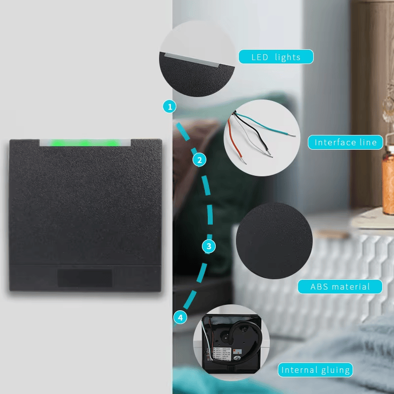 Cititor de acces RFID în aer liber cu carcasă IP68 afișată dintr-o perspectivă clară a indicatorului LED pentru aplicațiile cititoare de acces RFID.