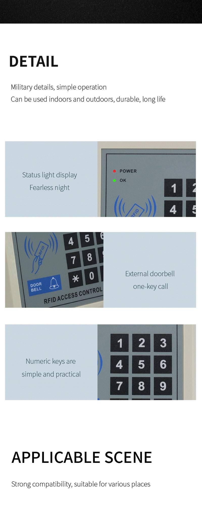 Desen tehnic cu dimensiunile fizice precise ale terminalului de acces cu tastatură ZY-SV999 pentru planificarea instalării.