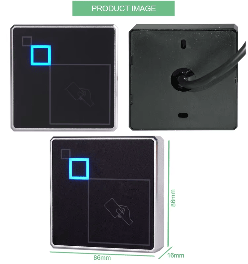 Demonstrația cititorului J103 arată distanța stabilă de citire de 3 până la 8cm cu un card RFID de proximitate standard de 125khz.